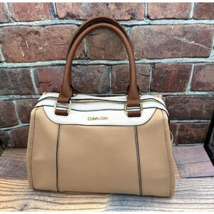 Calvin Klein Tri Colored‎ Neutral Beige White Satchel Handbag Purse Faux Leather